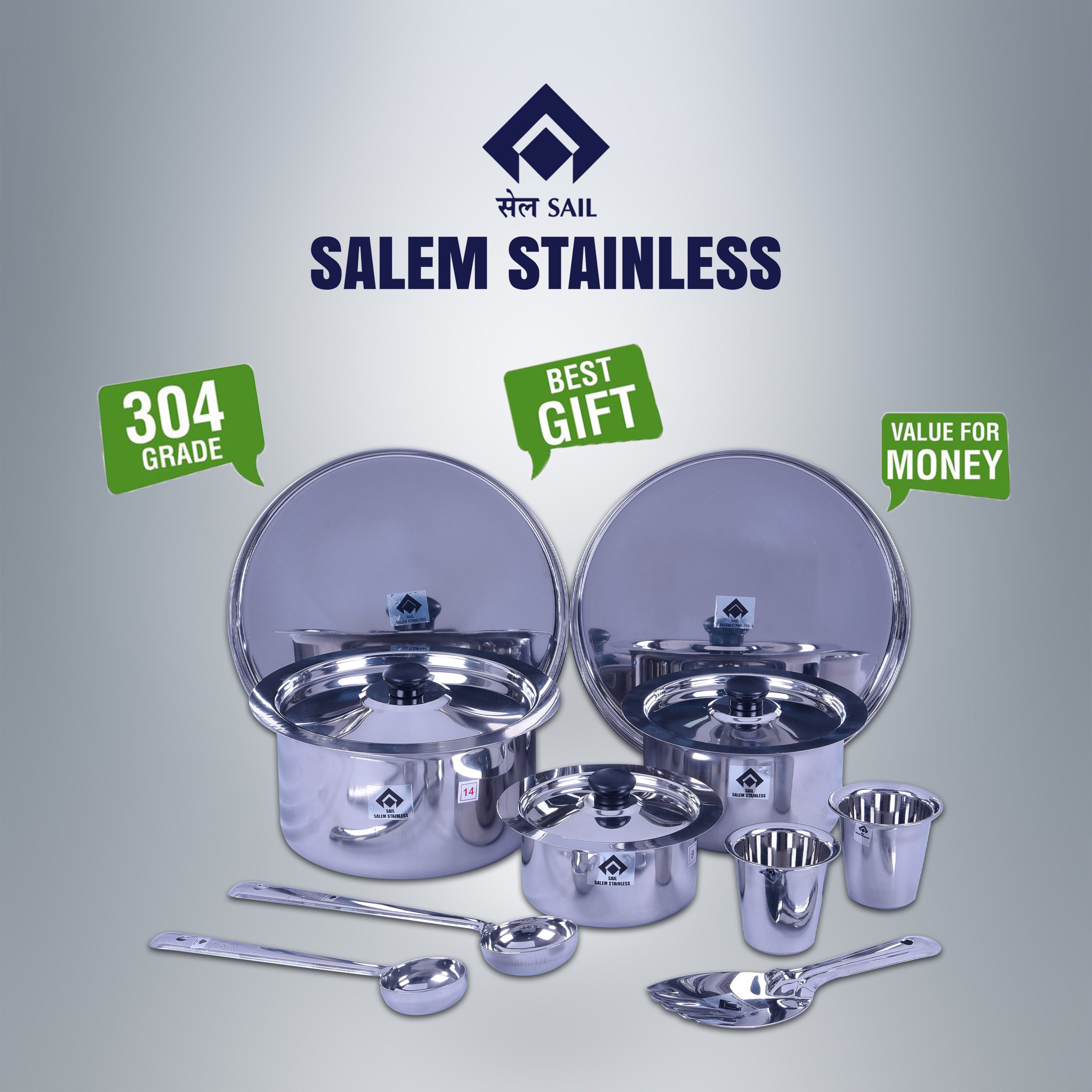 SAIL Salem Stainless 10 Pcs Tope Dinner Set