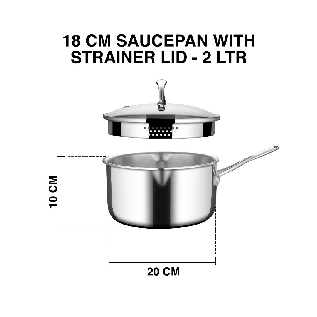 Triply Saucepan With Strainer Glass Lid