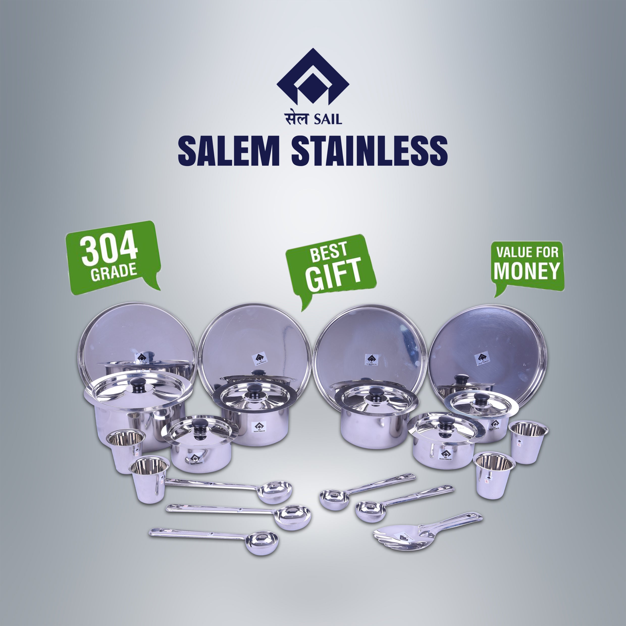SAIL Salem Stainless 20 Pcs Tope Dinner Set