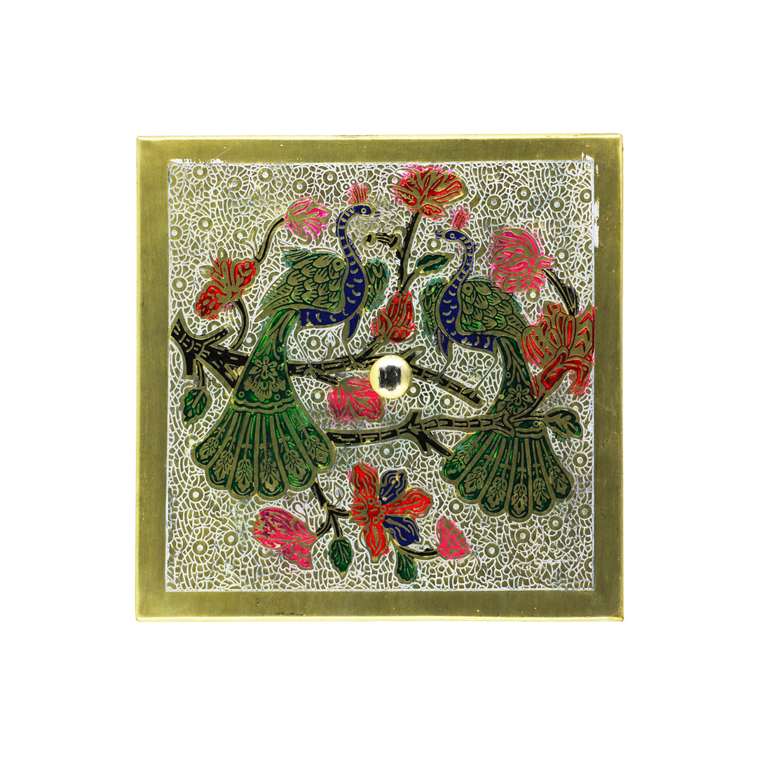 Peacock Square Brass Spice Box 75G / 100G Brass