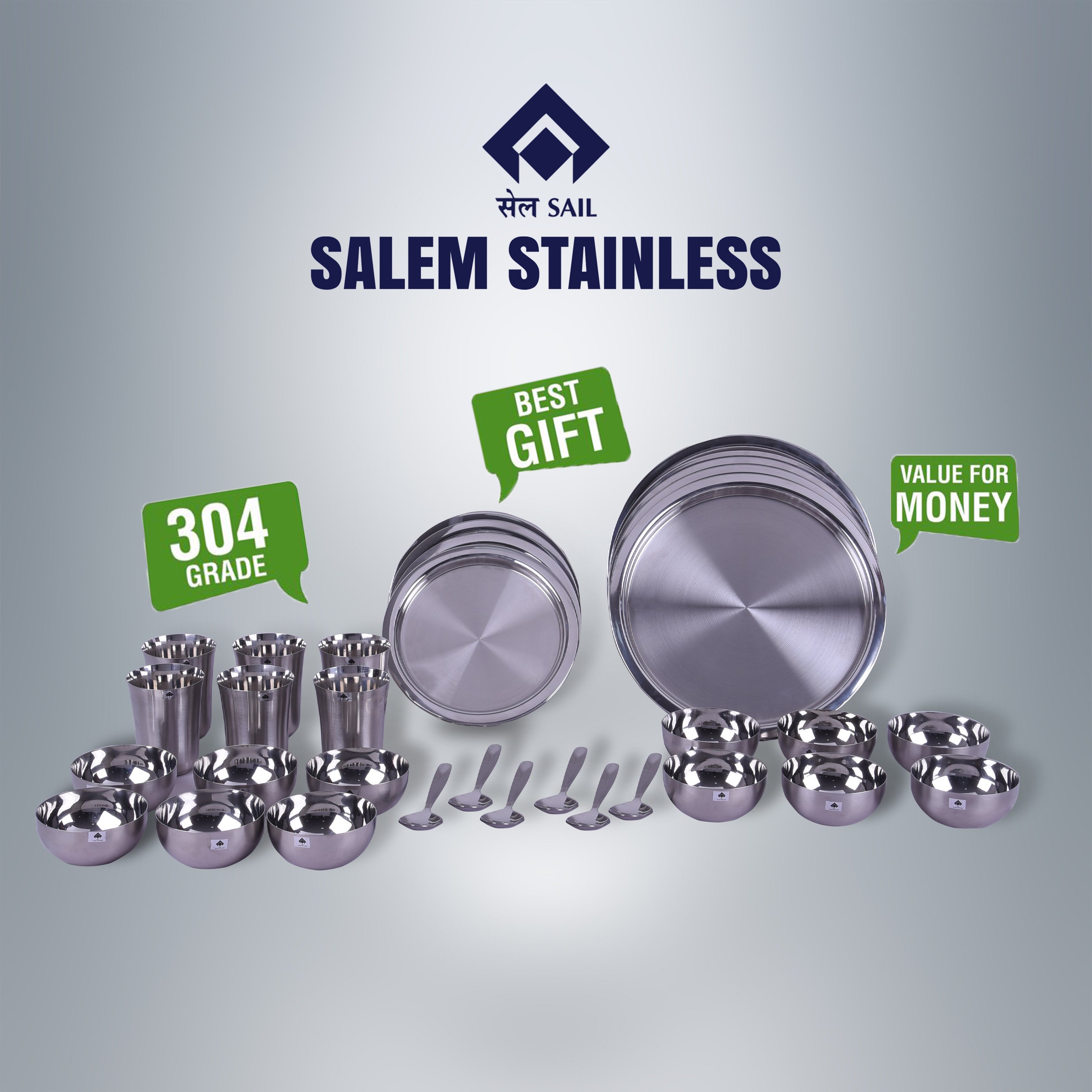 SAIL Salem Stainless 36 Pcs Odyssey Elite Dinner Set