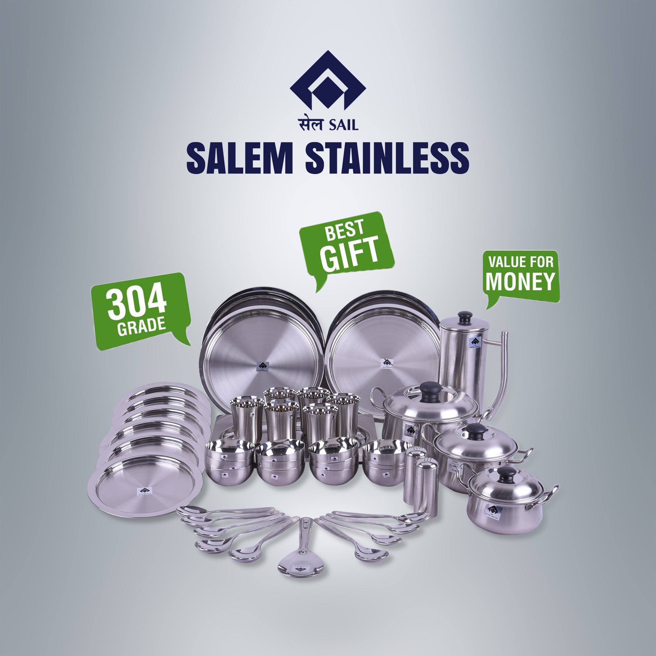 SAIL Salem Stainless 46 Pcs Odyssey Dinner Set