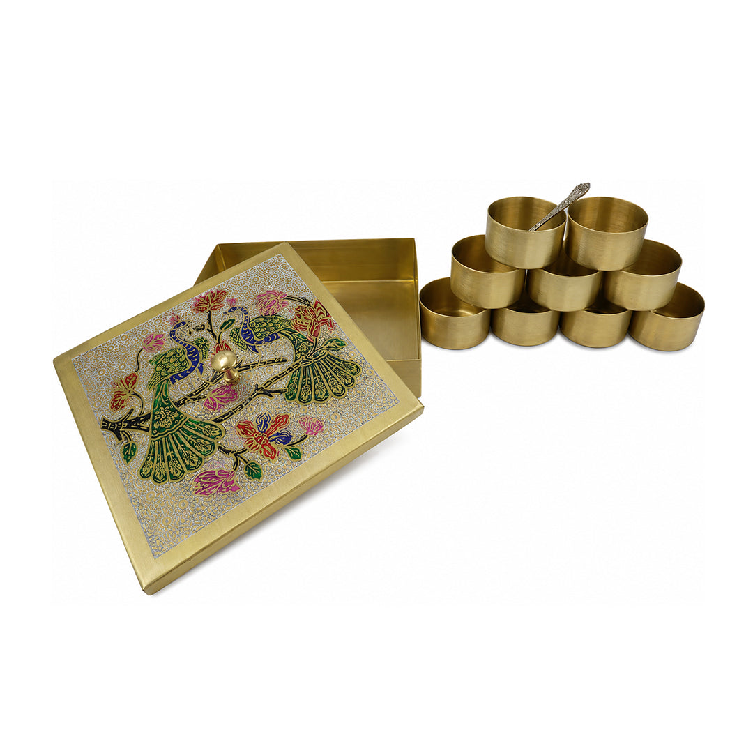 Peacock Square Brass Spice Box 75G / 100G Brass