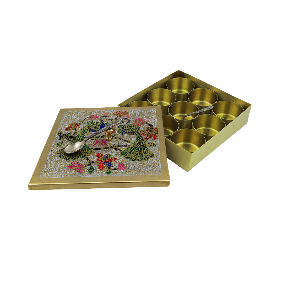 Peacock Square Brass Spice Box 75G / 100G Brass