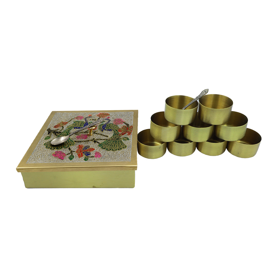 Peacock Square Brass Spice Box 75G / 100G Brass