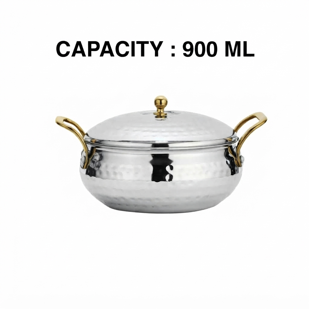 Serving Handi With Lid -Gold Coated Handle