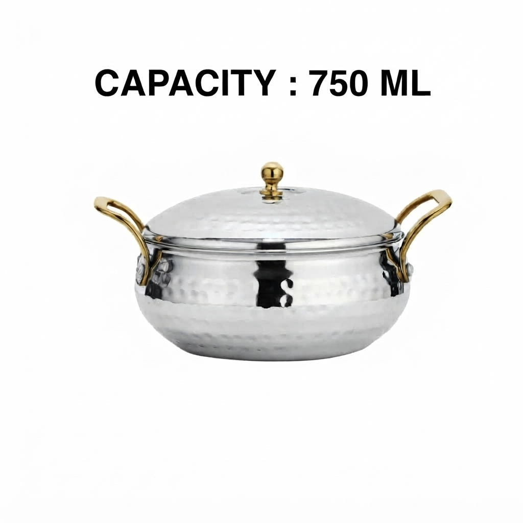 Serving Handi With Lid -Gold Coated Handle