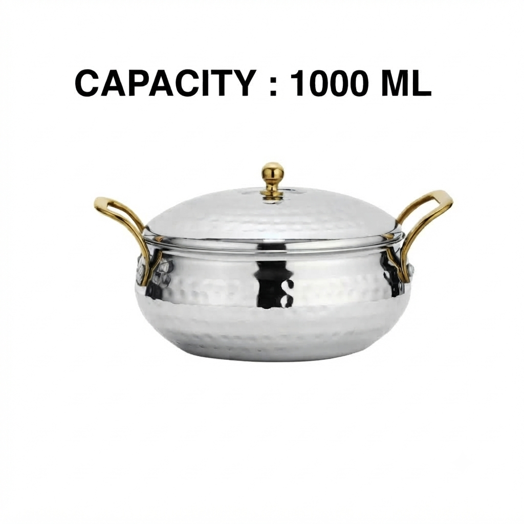 Serving Handi With Lid -Gold Coated Handle
