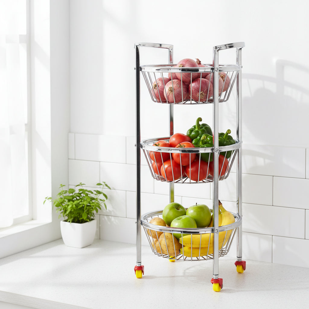 Round Veg Trolley (3 Tier-Small, SS)