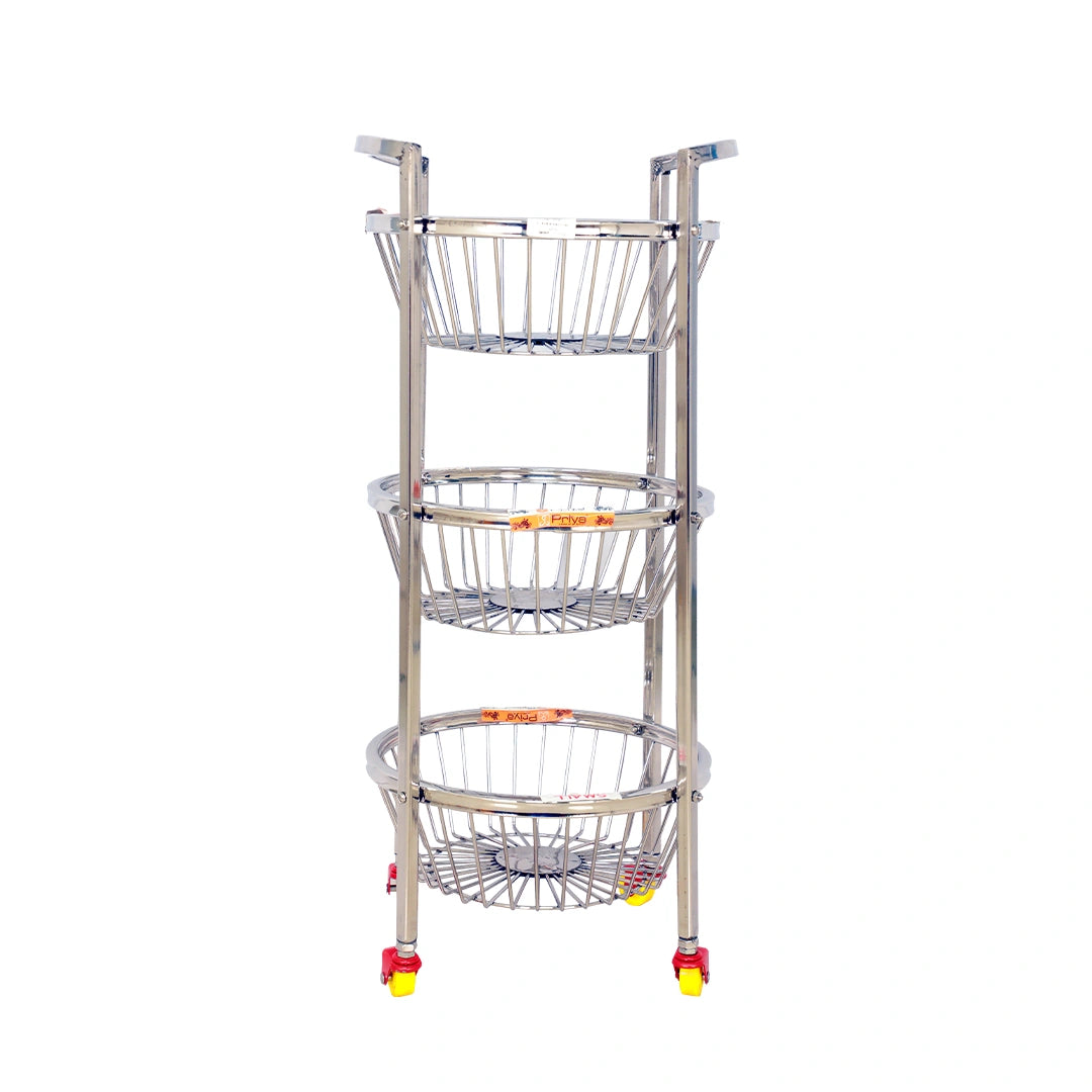 Round Veg Trolley (3 Tier-Small, SS)
