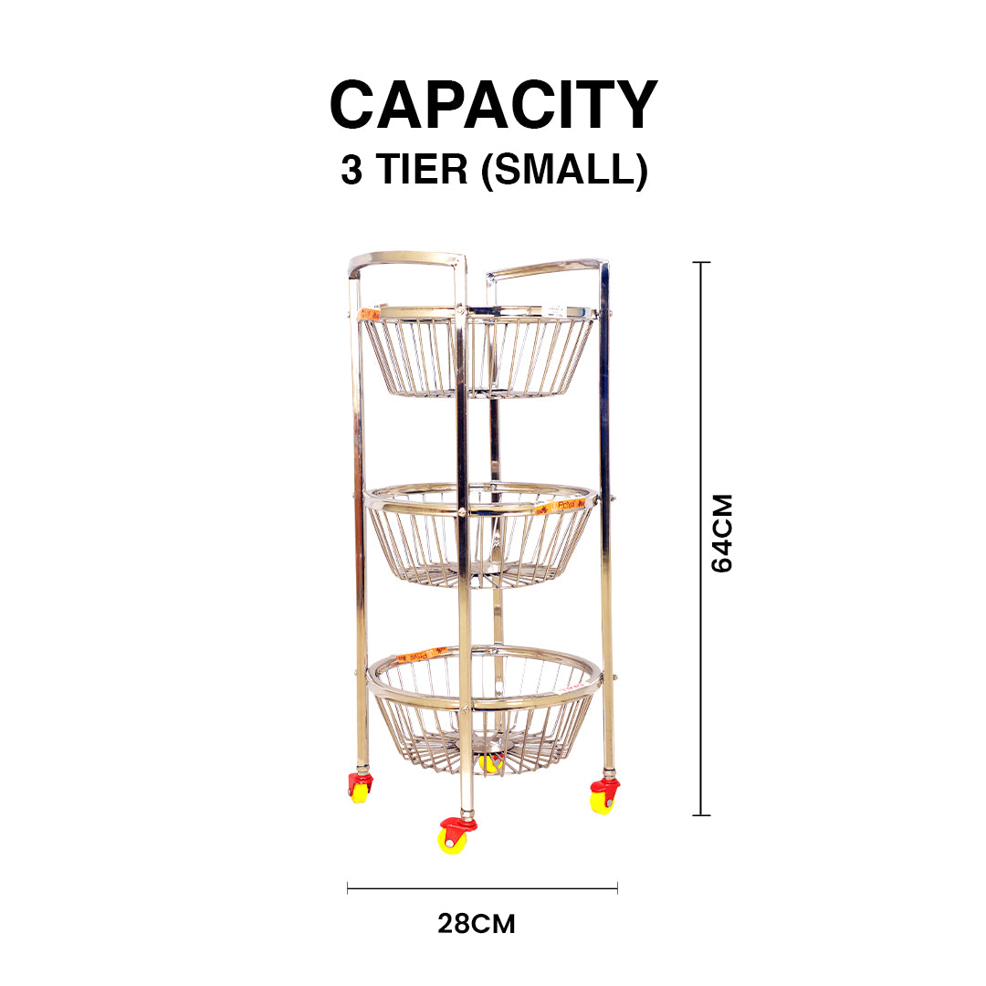Round Veg Trolley (3 Tier-Small, SS)