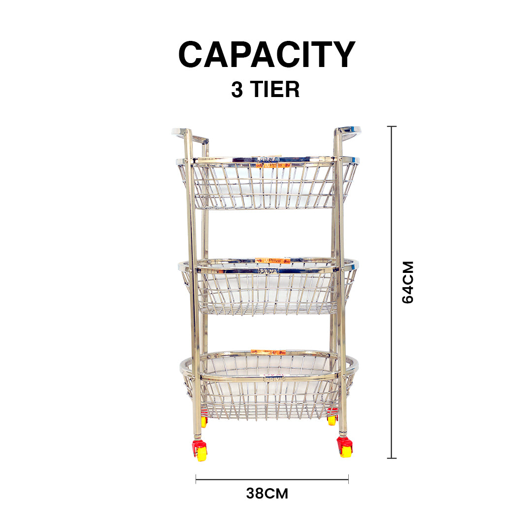 Oval Veg Trolley 3 Tier – SS