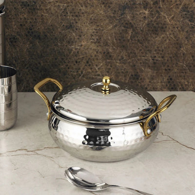 Serving Handi With Lid -Gold Coated Handle