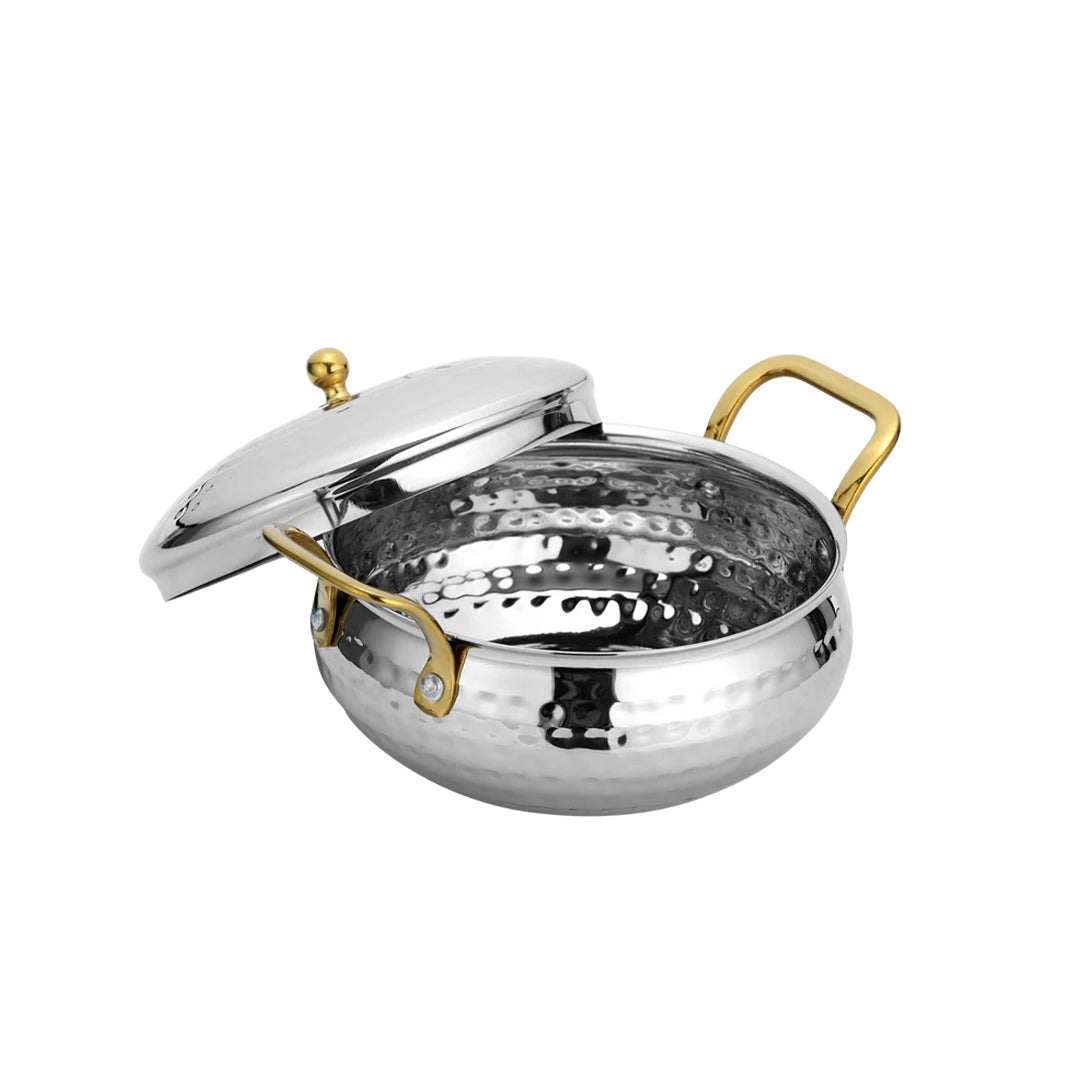 Serving Handi With Lid -Gold Coated Handle