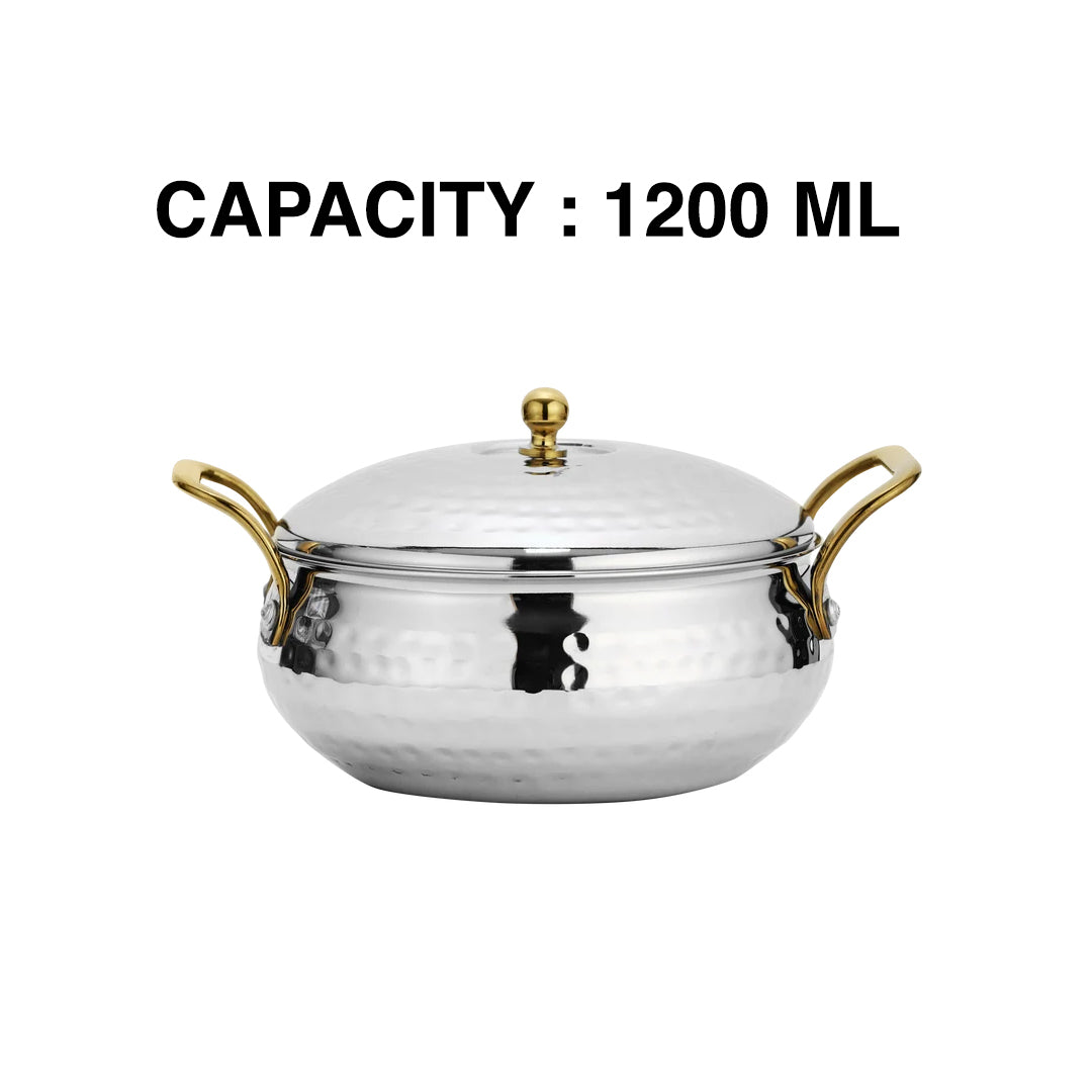 Serving Handi With Lid -Gold Coated Handle