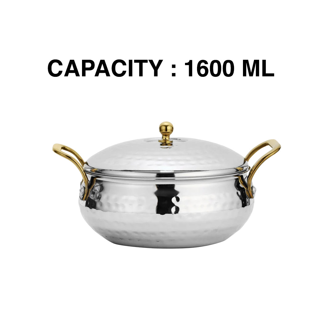 Serving Handi With Lid -Gold Coated Handle