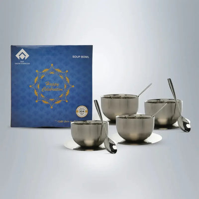 SAIL Salem Stainless Soup Bowl with Saucer & Spoon Set of 4 - Ramss Salem Stainless