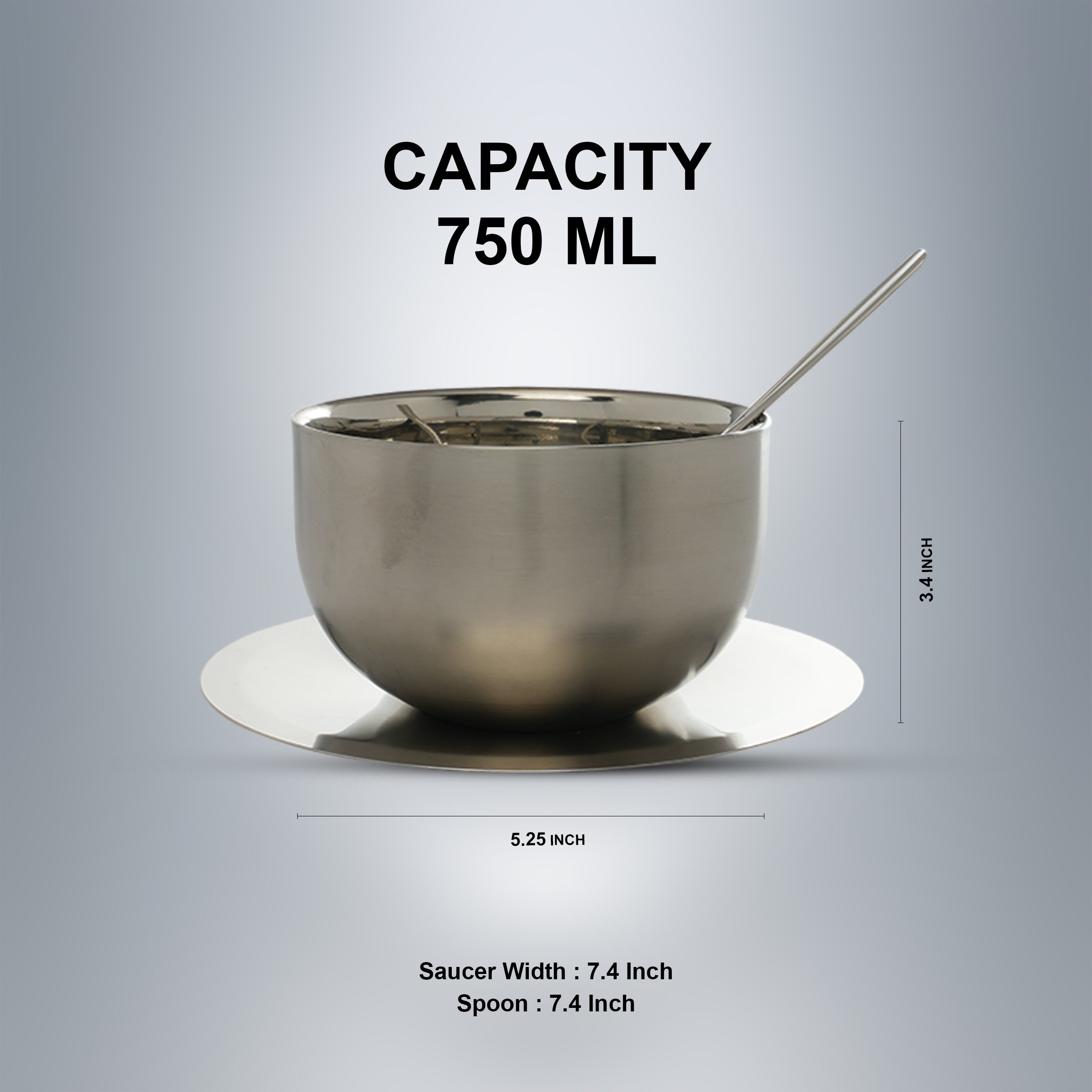 SAIL Salem Stainless Soup Bowl with Saucer & Spoon Set of 4
