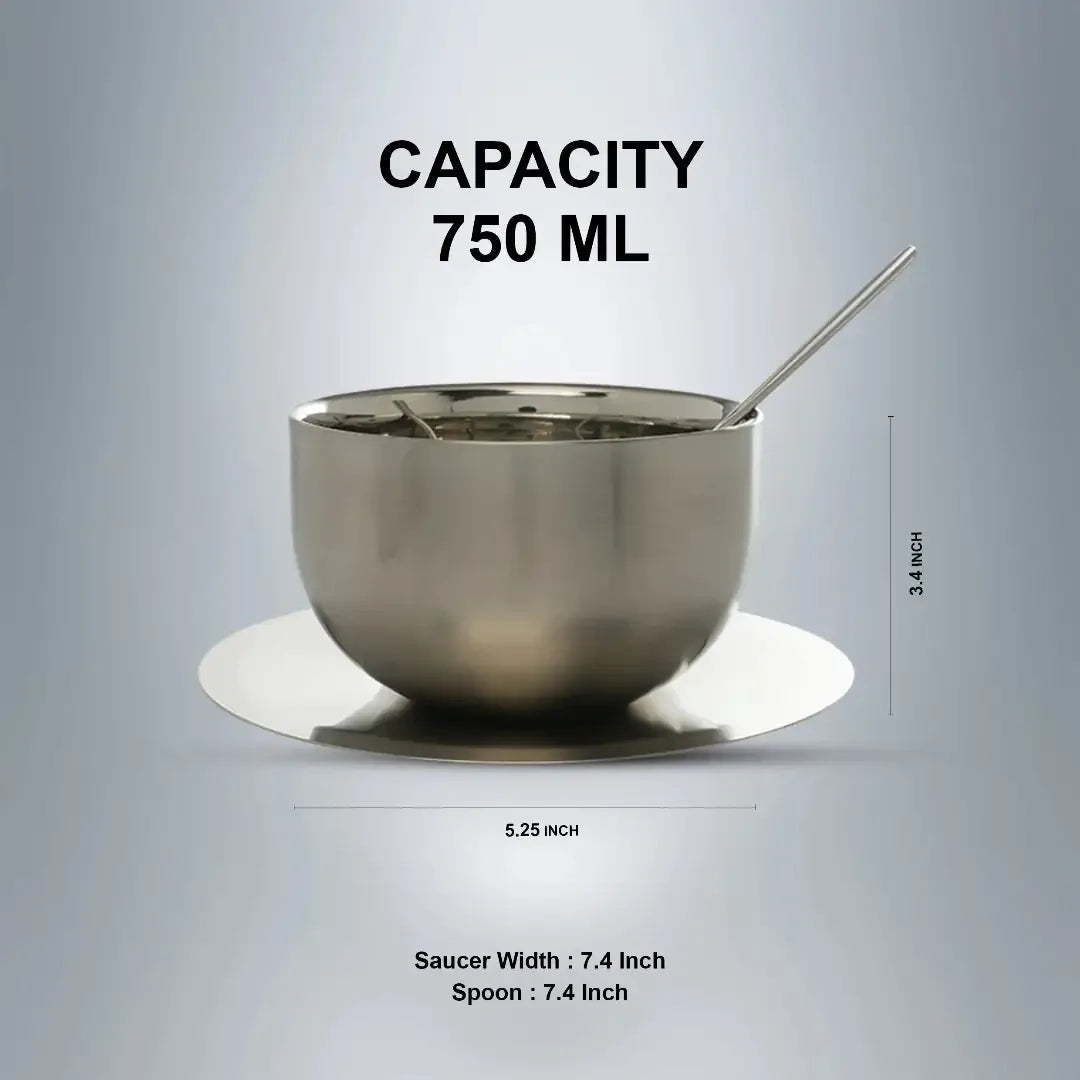 SAIL Salem Stainless Soup Bowl with Saucer & Spoon Set of 4 - Ramss Salem Stainless