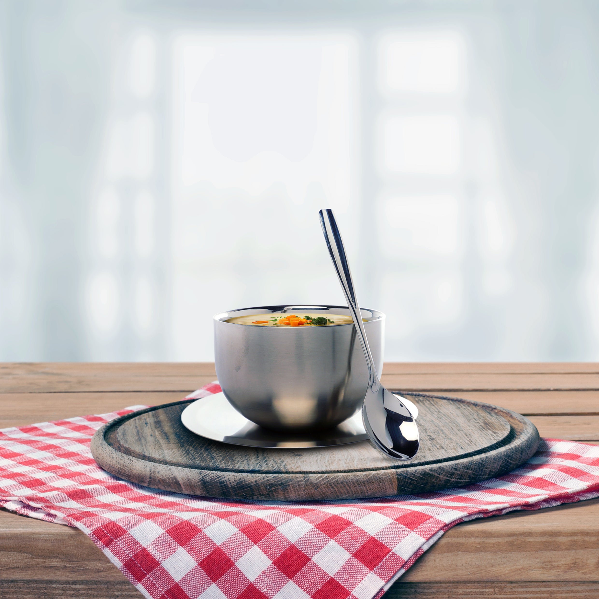 SAIL Salem Stainless Soup Bowl with Saucer & Spoon Set of 4