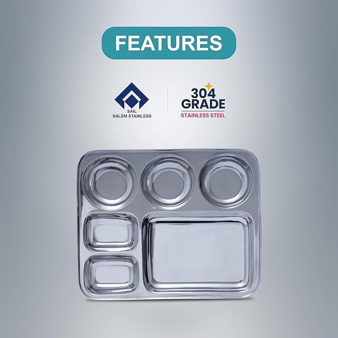 SAIL Salem Stainless Rectangular 6 in 1 Compartment Plate